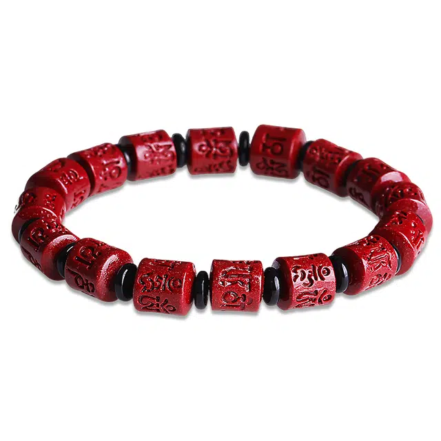 妍韵珠宝 六字真言 小众设计感 再造辰砂朱砂 玉石手串 男女同款情侣款