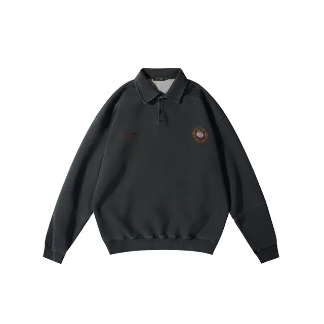 我是大卫 重工刺绣徽章拼接设计感美式复古重磅套头卫衣 男女同款 深灰色