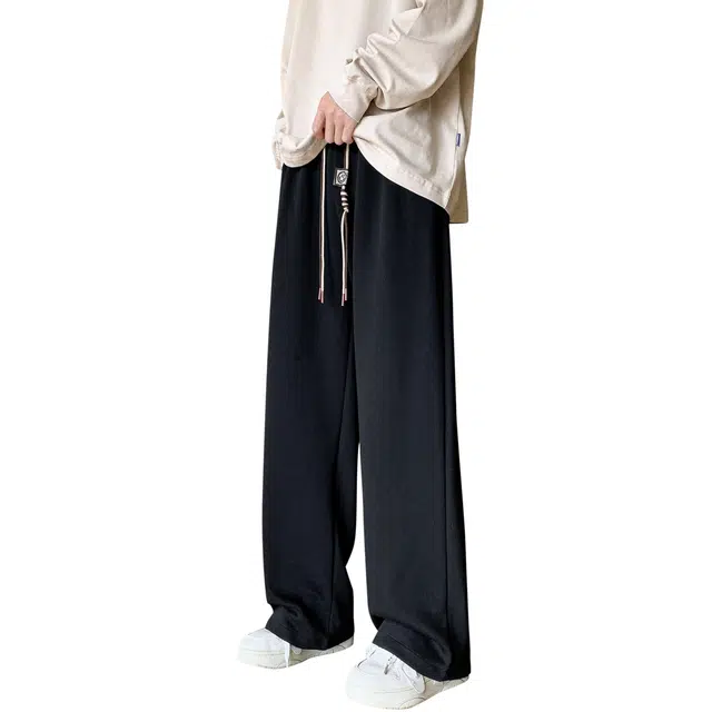 寻星记 日系纯色大码直筒裤秋季时尚潮牌宽松透气有垂感兼具痞帅学院风针织运动裤 男女同款