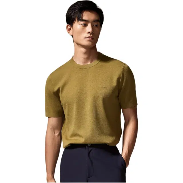 迪柯尼 纯色简约圆领修身短袖毛衣 男款