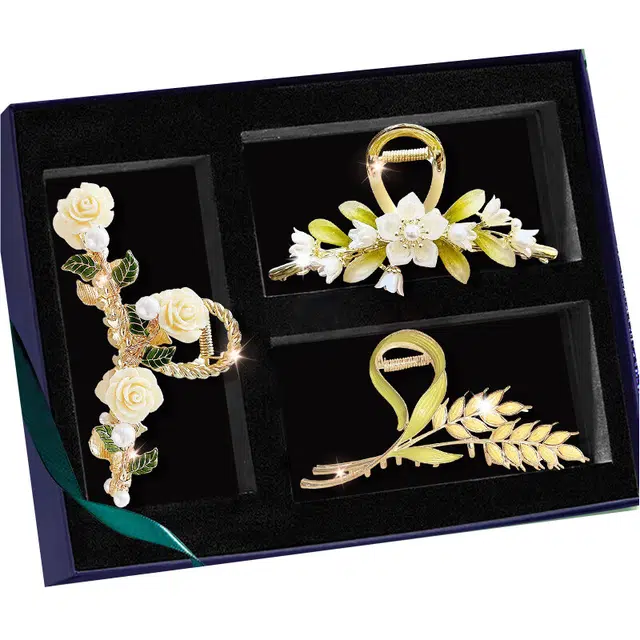 妖娆猫 小清新麦穗花朵抓夹后脑勺头饰高端发卡大号夹子网红爆款盘发鲨鱼夹发饰套装 合金 发夹 女款