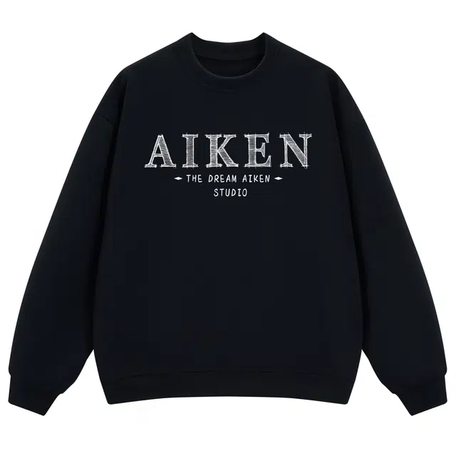 爱肯 美式高街品牌字母印花宽松休闲基础款简约百搭舒适户外街头落肩圆领套头长袖卫衣 男女同款