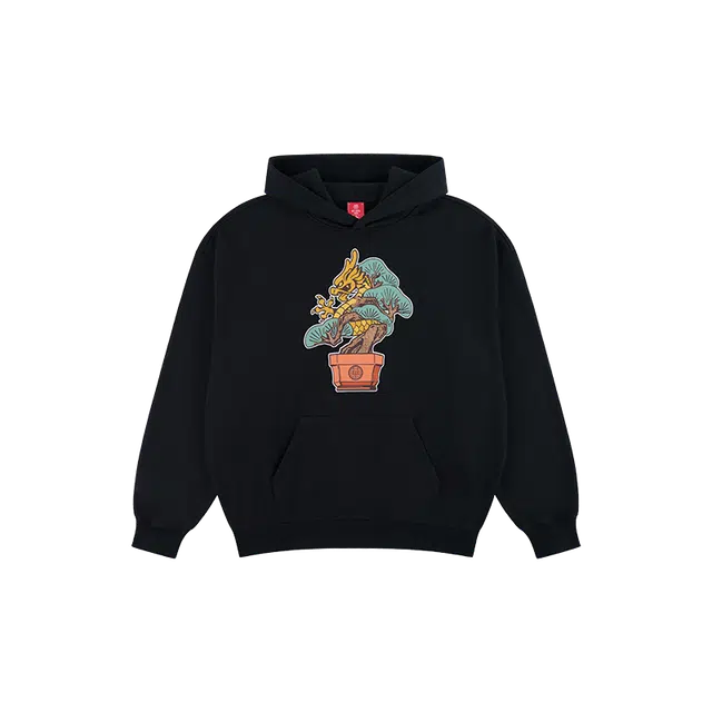 华人青年 青龙堂盆栽龙连帽卫衣 男女同款 黑色