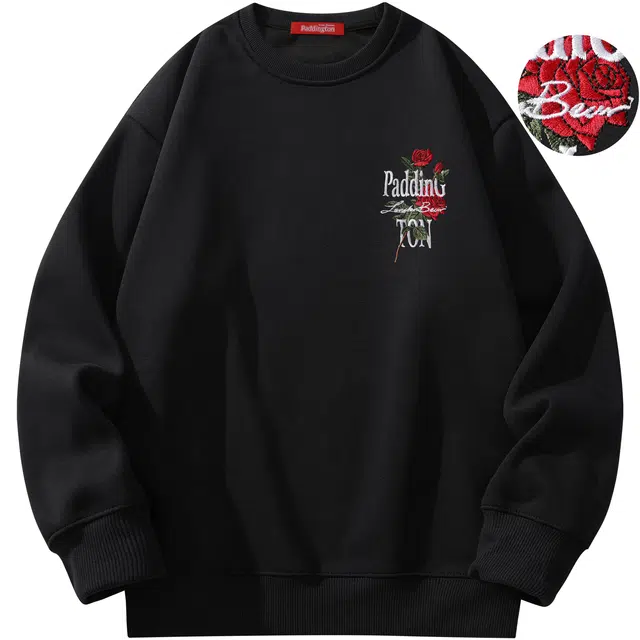 帕丁顿熊 简约玫瑰花小熊字母刺绣宽松休闲百搭套头圆领卫衣 男女同款