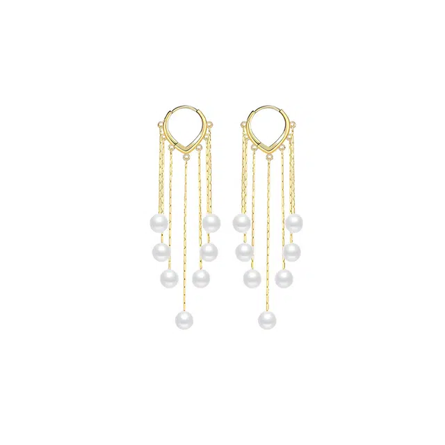 阿黛丽 流苏 简约欧美长款个气质性网红耳饰 人造珍珠 耳环 女款