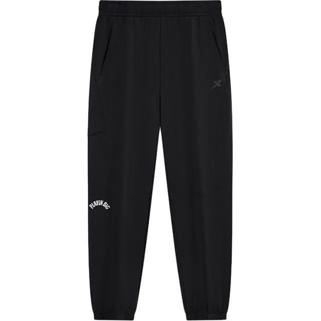 特步 篮球系列 字母中腰透气百搭束脚九分针织运动裤 男款 正黑色