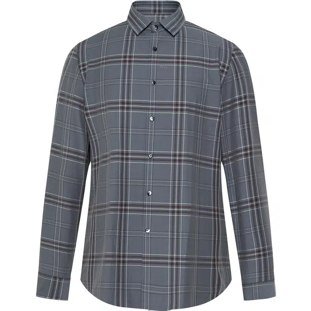 利郎 商务休闲格子刺绣尖领长袖衬衫 男款