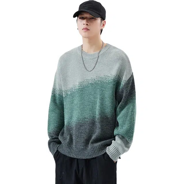 【dme】 渐变保暖宽松舒适圆领不变形毛衣 男款 灰色