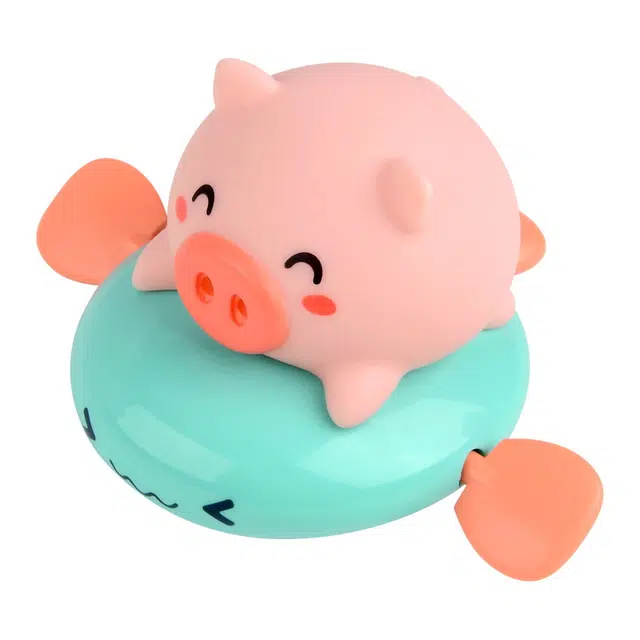 简普森 小猪骑飞鱼 上链洗澡 游泳萌趣拉线动物戏水 玩具
