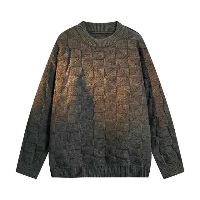 多风格简约宽松纯色格子圆领百搭保暖长袖服饰毛衣 男女同款