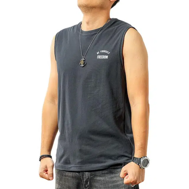 季言 美式运动健身坎肩无袖透气汗衫背心 男款 灰色
