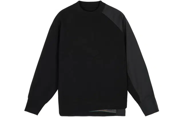 速写 拼色拼接运动长袖套头宽松针织衫 男女同款 黑色