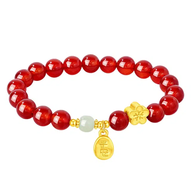 周百福 桃你喜欢 新中式复古风 简约时尚百搭 轻奢精致高级感 桃花平安牌 小众设计感串珠手饰#好运 玛瑙 手串 女款