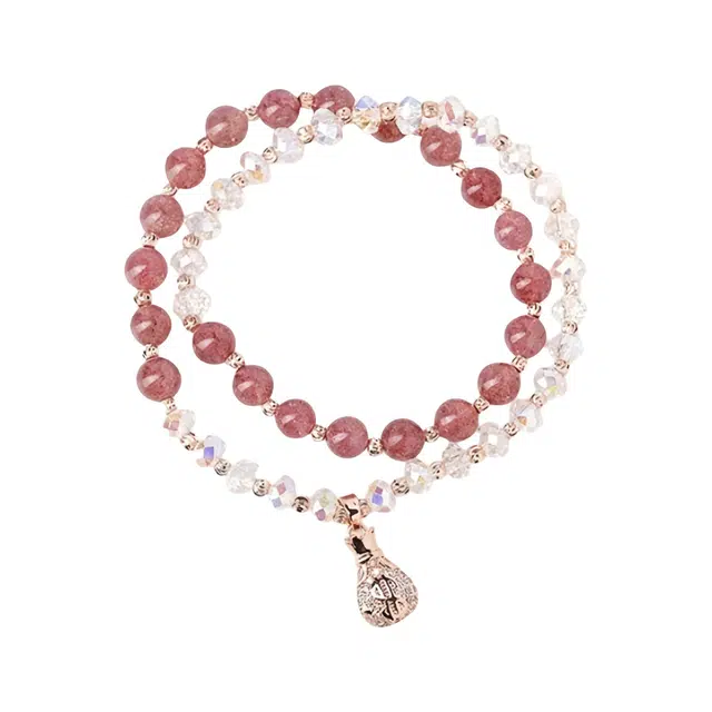 陌阡雪 新中式国风感清冷感轻奢爆闪高级感甜美双圈精致手饰#好运天然 草莓晶 水晶手串 男女同款情侣款