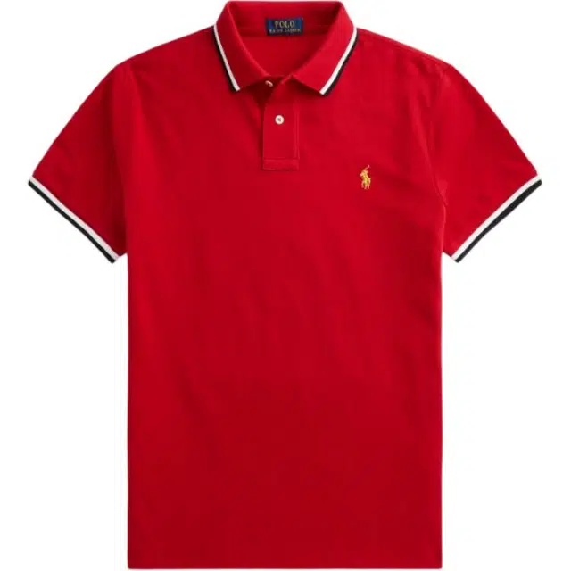 Polo Ralph Lauren Logo Striped Polo Shirt Red
