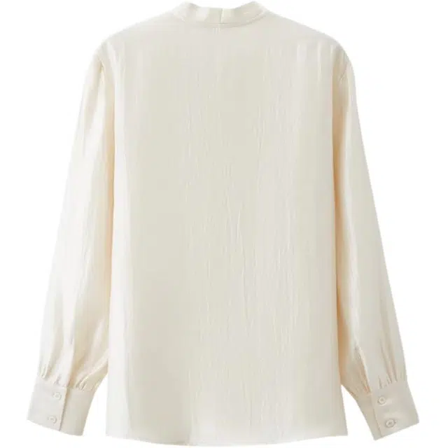 三福 高级感领口蝴蝶结绑带缎感长袖衬衫 女款 杏色