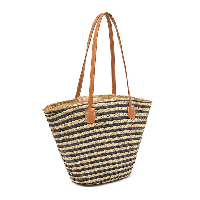 老人头 度假慵懒风时尚休闲百搭编织 织物 单肩包 女款 黑色/米色