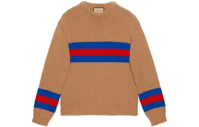 GUCCI FW23 Striped Embroidered Sweater Camel
