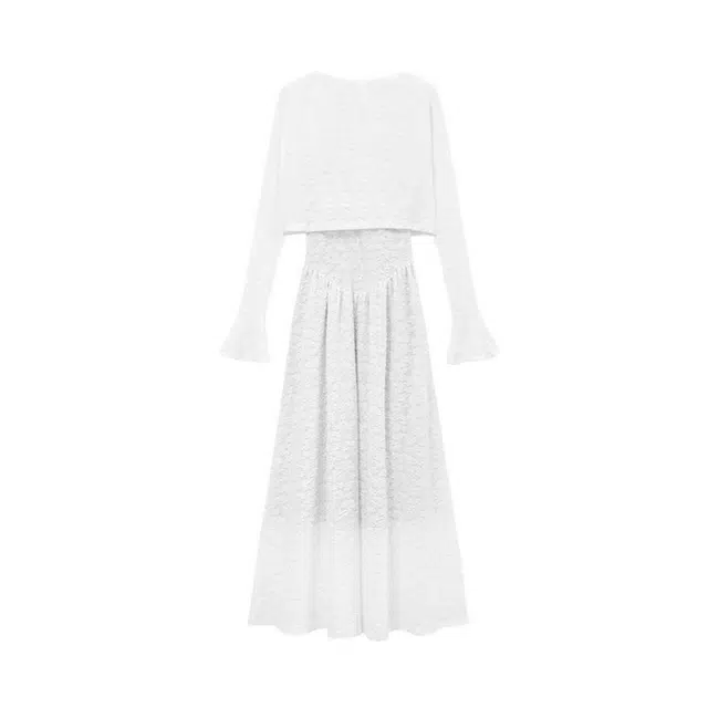 小菊川栗 设计感精致独特开衫长袖裙装套装 女款 白色