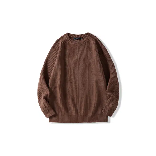 我是大卫 纯色纹理感百搭宽松潮牌休闲套头圆领针织衫 男女同款