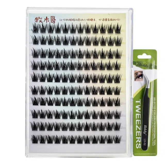 牧木哥 免胶水自粘 纯野小恶魔假睫毛 分段式单簇浓密款 自然透明梗上眼睫