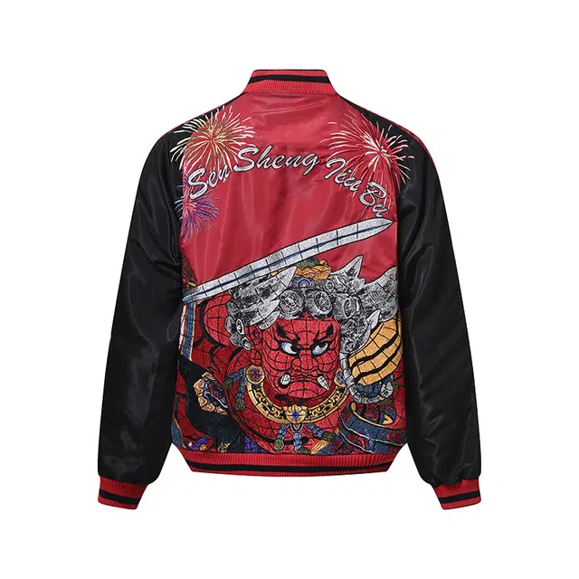 三省六部 门神光感双面穿春秋夹克外套 男女同款 红色