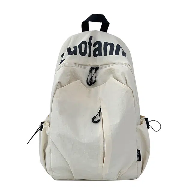 笛贝嘉 日系褶皱轻便防水字母学生书包时尚设计感 尼龙 双肩包 大号 男女同款情侣款 多色