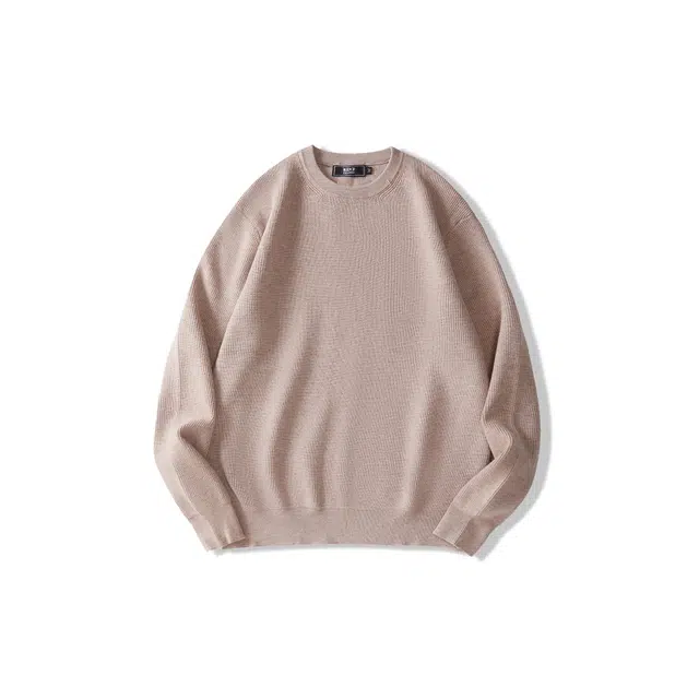 我是大卫 休闲简约纹理感基础款纯色落肩保暖针织衫 男女同款