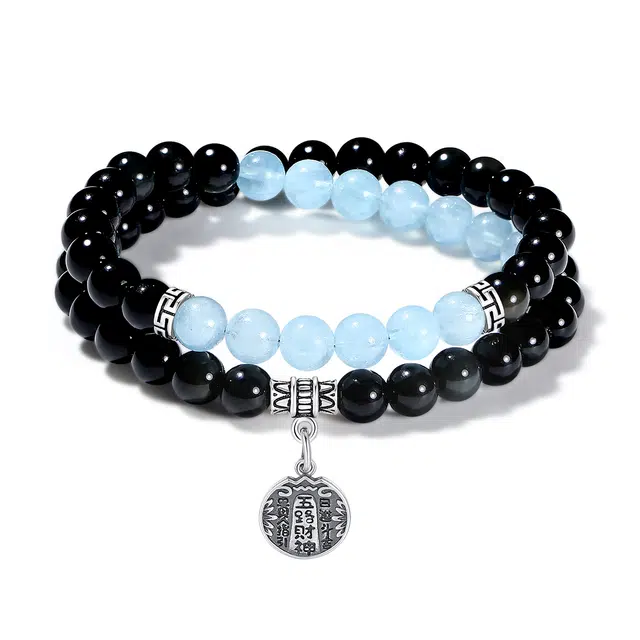 普陀山文创 国潮小众转运珠五路财神招财转运安神上岸步步高升轻奢百搭#好运 礼盒装 黑曜石 玉石手串 男女同款情侣款