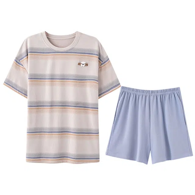 向薇 舒适时尚短袖休闲家居服睡衣套装 男款 图片色