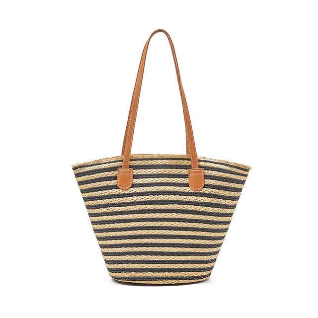 老人头 度假慵懒风时尚休闲百搭编织 织物 单肩包 女款 黑色/米色