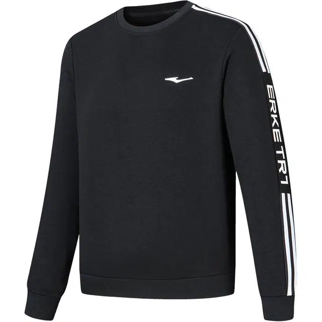 鸿星尔克 综训系列 舒适休闲圆领套头简约透气卫衣 男款 正黑