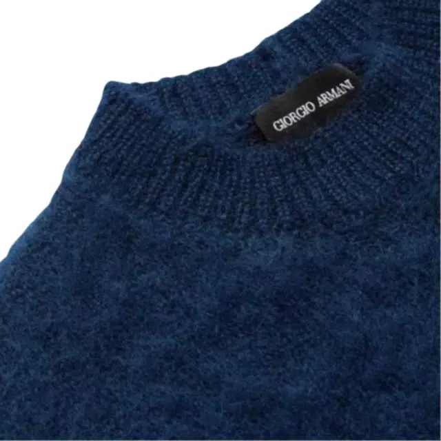阿玛尼 直筒马海毛混纺长袖针织衫 男女同款 蓝色