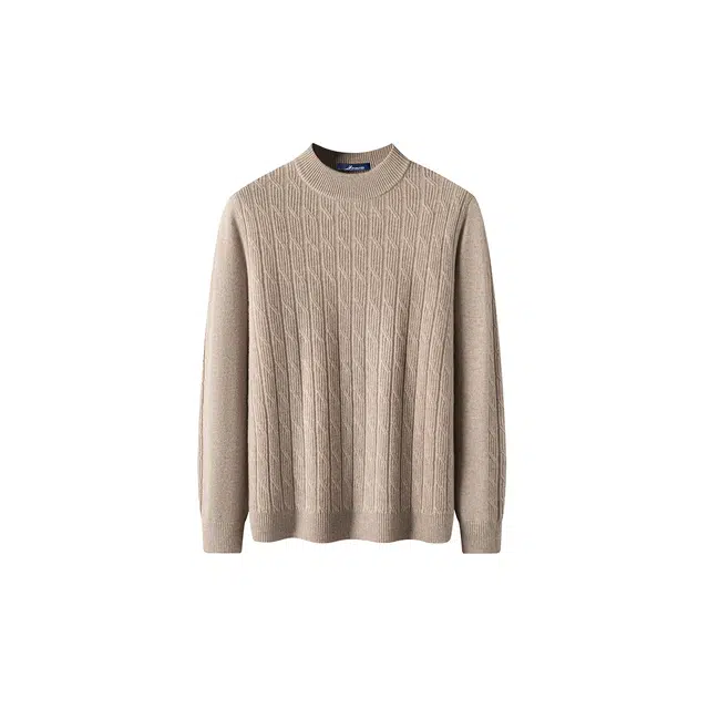 富铤 重磅纯色复古百搭提花设计保暖厚实慵懒感圆领宽松休闲套头羊绒衫 男款