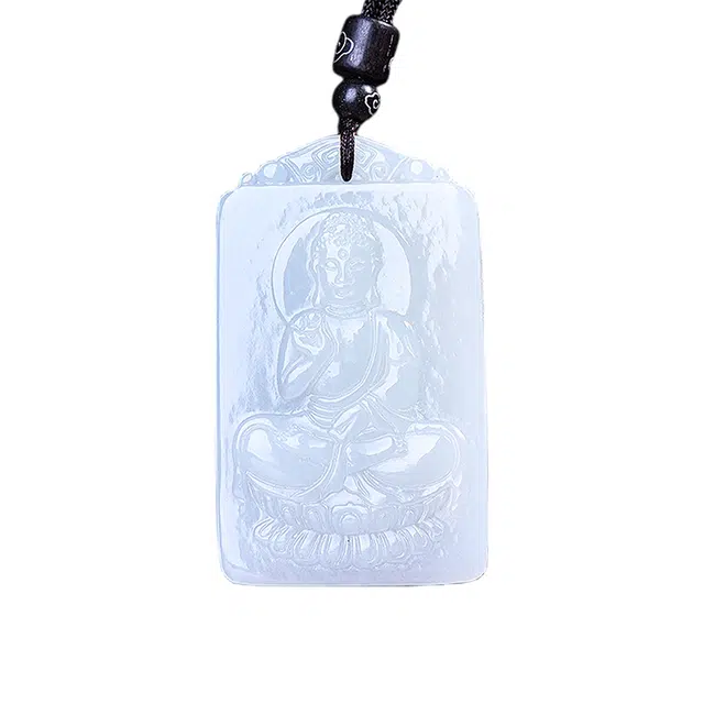 舒杰 中国风东方文化守护神佛祖毛衣链 和田玉 白玉 男女同款情侣款