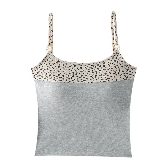 草本初色 性感辣妹时尚修身豹纹拼接吊带内搭美背显瘦带胸垫打底外穿背心 女款