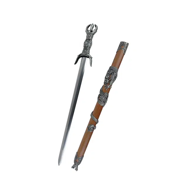 天字号 盘龙单手剑 龙泉百炼花纹钢刀剑合金装酸枝木鞘收藏未开刃 成品模型