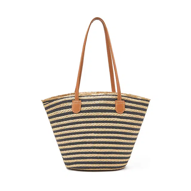 老人头 度假慵懒风时尚休闲百搭编织 织物 单肩包 女款 黑色/米色