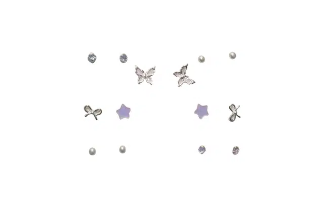 迎百宝 浪漫蝴蝶花园 好运精致轻奢高级感一周不重样七对套装设计感时尚通勤百搭耳饰 合金 耳钉 男女同款情侣款