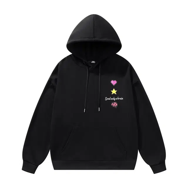 三体 美式复古简约基础款纯色字母印花休闲宽松高街潮牌街头嘻哈百搭连帽重磅卫衣 男女同款