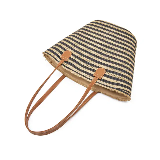 老人头 度假慵懒风时尚休闲百搭编织 织物 单肩包 女款 黑色/米色