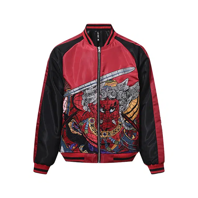 三省六部 门神光感双面穿春秋夹克外套 男女同款 红色