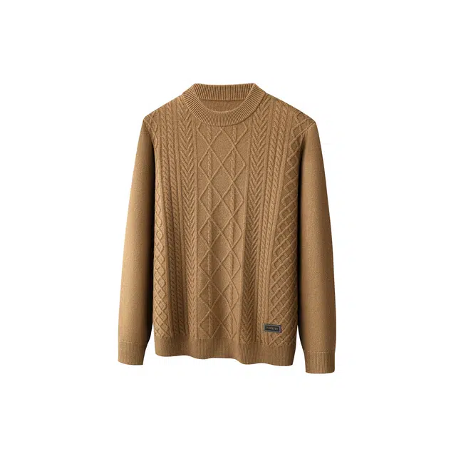 富铤 重磅纯色简约百搭加厚保暖圆领提花针织长袖羊绒衫 男款