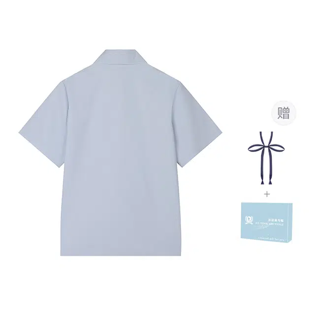 冰淇淋与鲸 夏季 学院风设计感刺绣衬衣纯色简约休闲高级感短袖衬衫 女款 浅蓝色