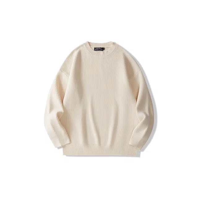 我是大卫 文艺风简约基础款休闲打底纹理感宽松针织衫 男女同款