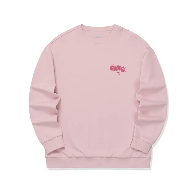 鸿星尔克 生活系列 熊抱爱意趣味字母爱心印花纯色宽松圆领套头卫衣 男款 糖粉色