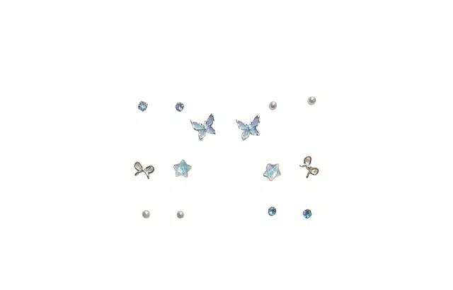 迎百宝 梦幻蝴蝶花园 好运 小众设计感一周不重样七对耳饰套装浪漫优雅时尚百搭通勤 耳钉 男女同款情侣款