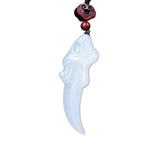 舒杰 独特设计款生肖龙牙项链 和田玉 白玉 男女同款情侣款