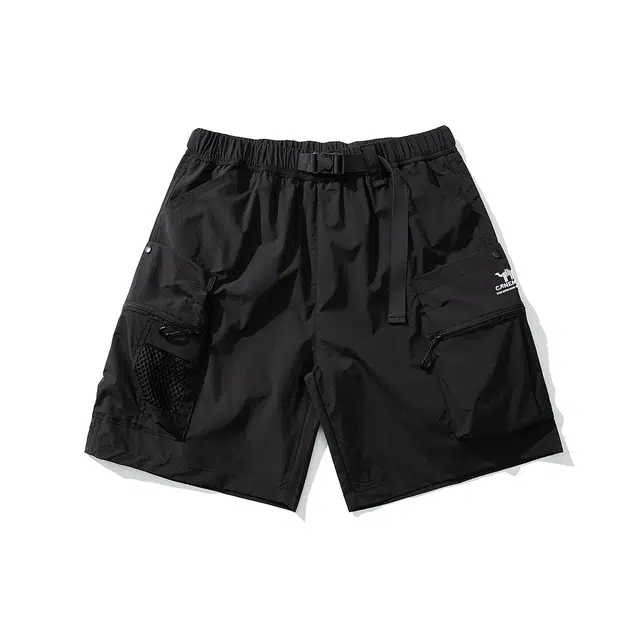 领航骆驼 美式高街舒适字母图案户外中腰系带百搭宽松休闲短裤 男款