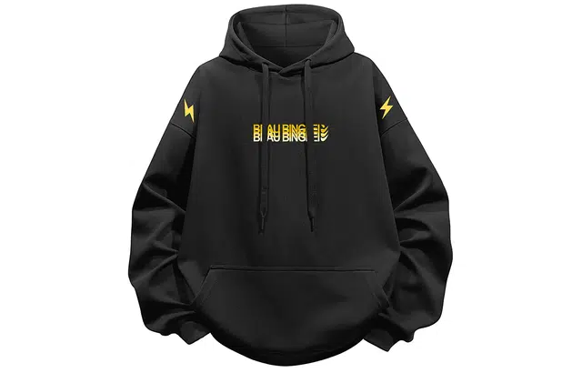 冰飞 美式复古设计高街重磅宽松休闲舒适简约百搭闪电创意字母烫化连帽卫衣 男女同款